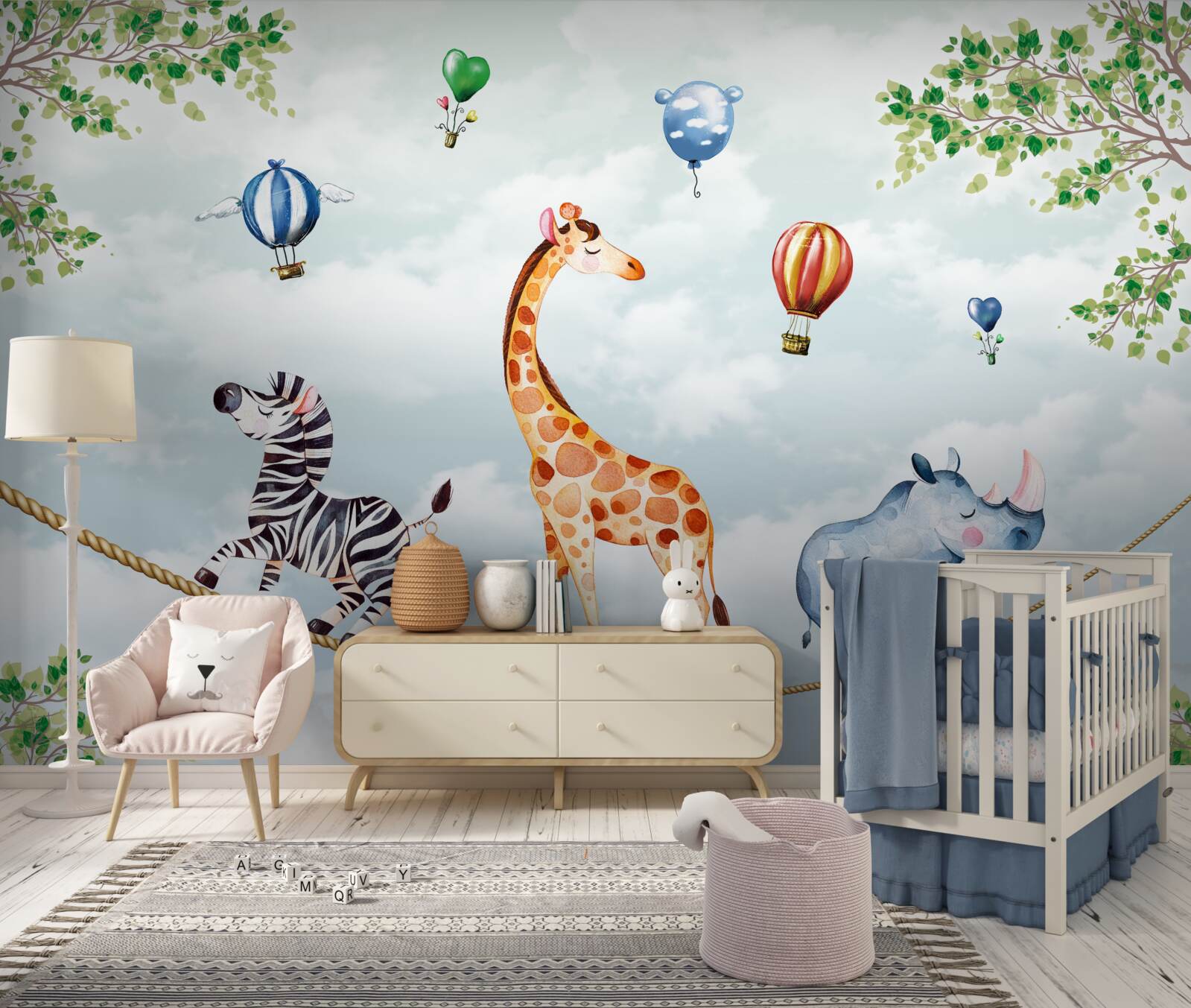 Fotobehang drie acrobaten rusten uit op een koord