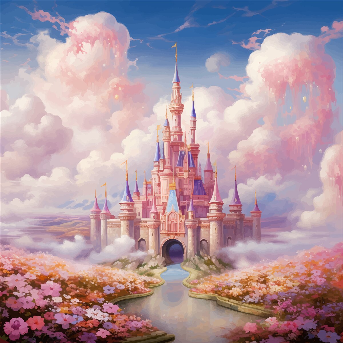 Fotobehang een prinsessenpaleis tussen de wolken