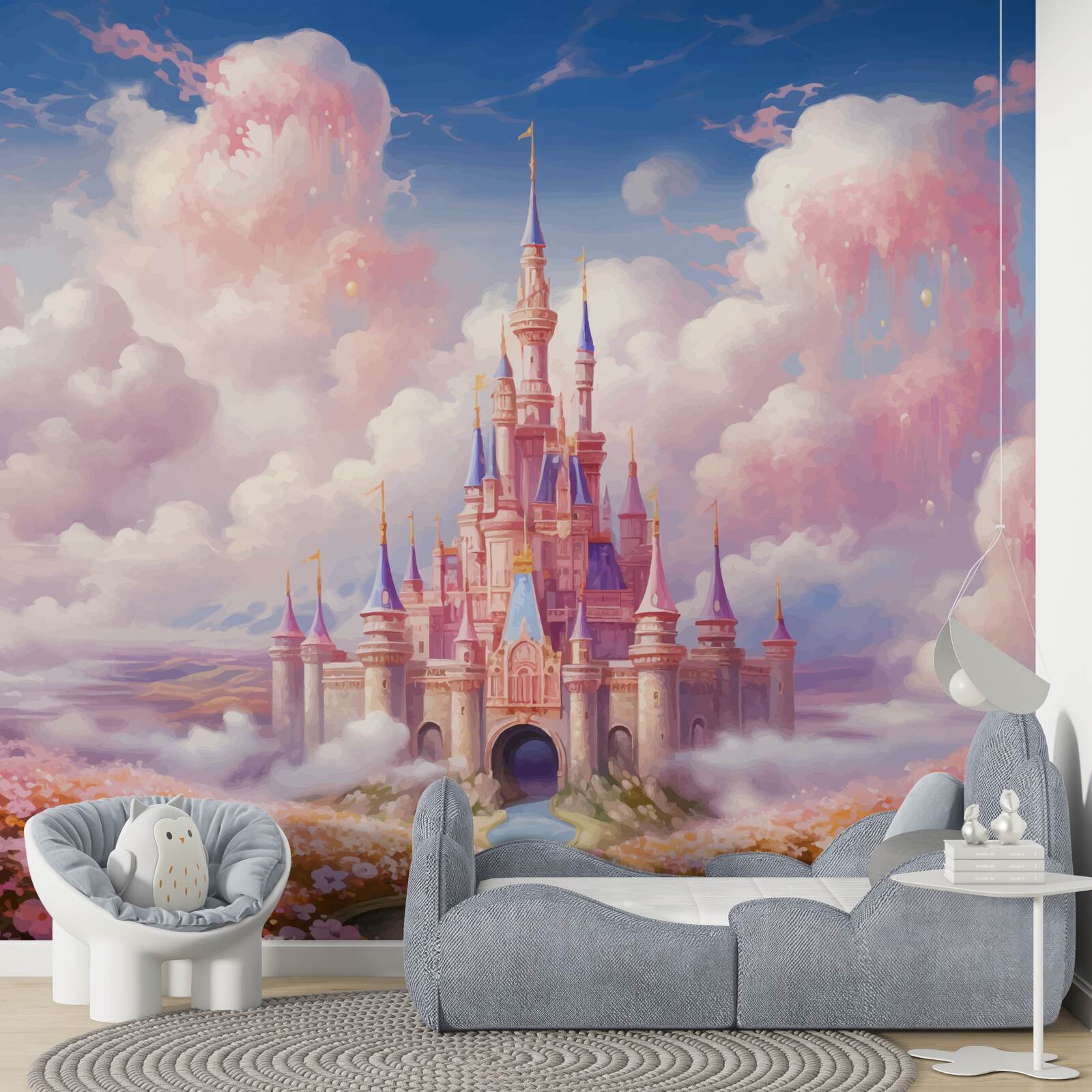 Fotobehang een prinsessenpaleis tussen de wolken
