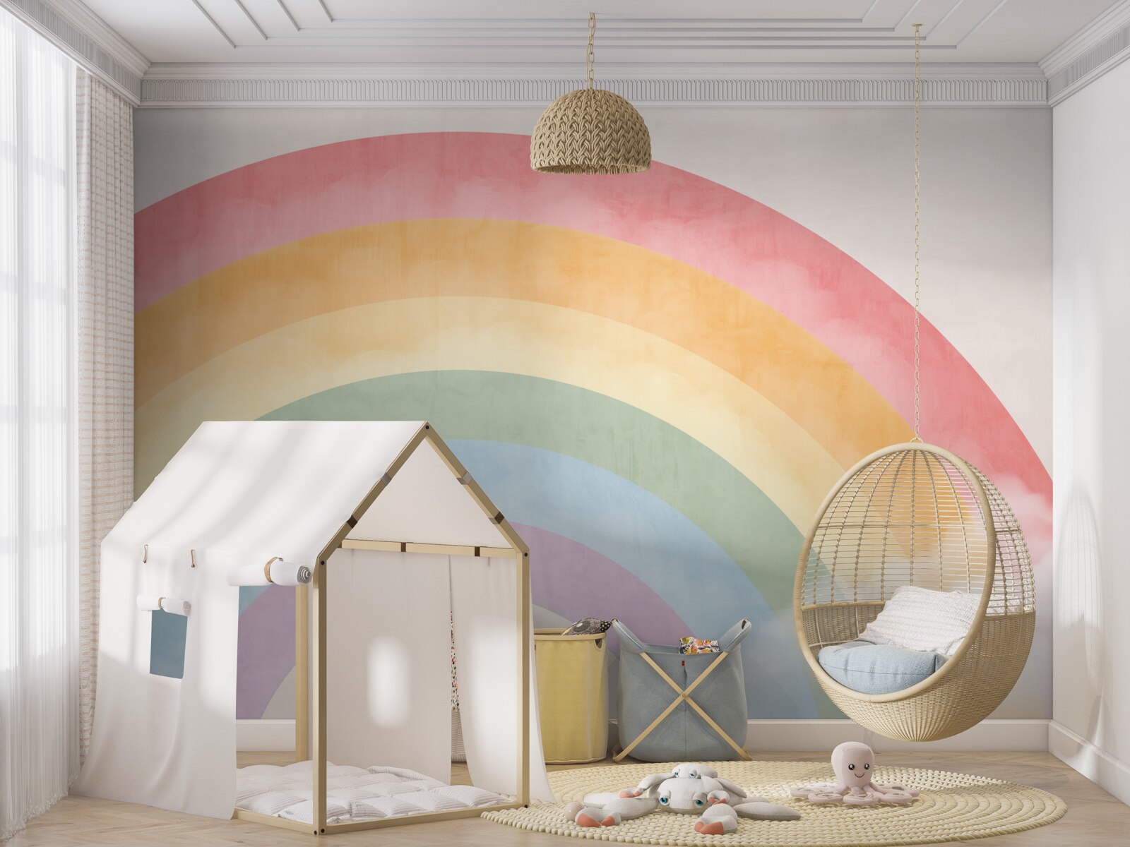 Fotobehang een prachtige bloemenboog tussen de wolken