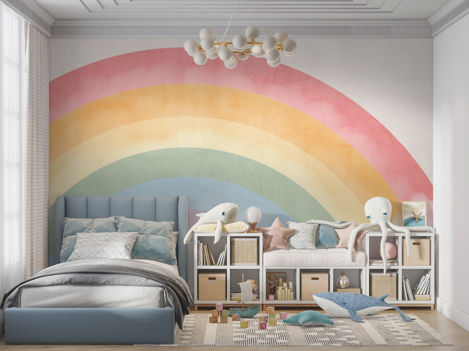 Fotobehang een prachtige bloemenboog tussen de wolken