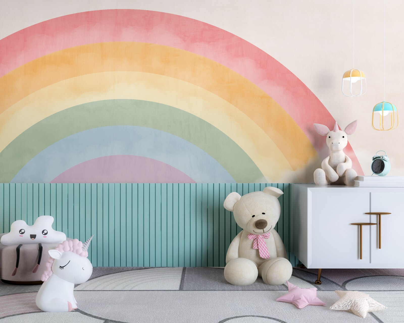 Fotobehang een prachtige bloemenboog tussen de wolken