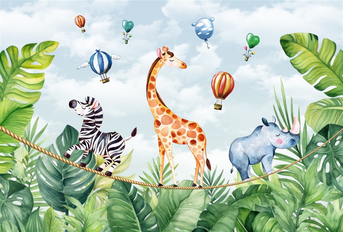 Fotobehang acrobaten op een koord tussen de bomen