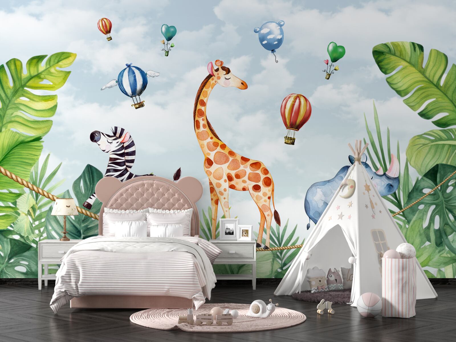 Fotobehang acrobaten op een koord tussen de bomen