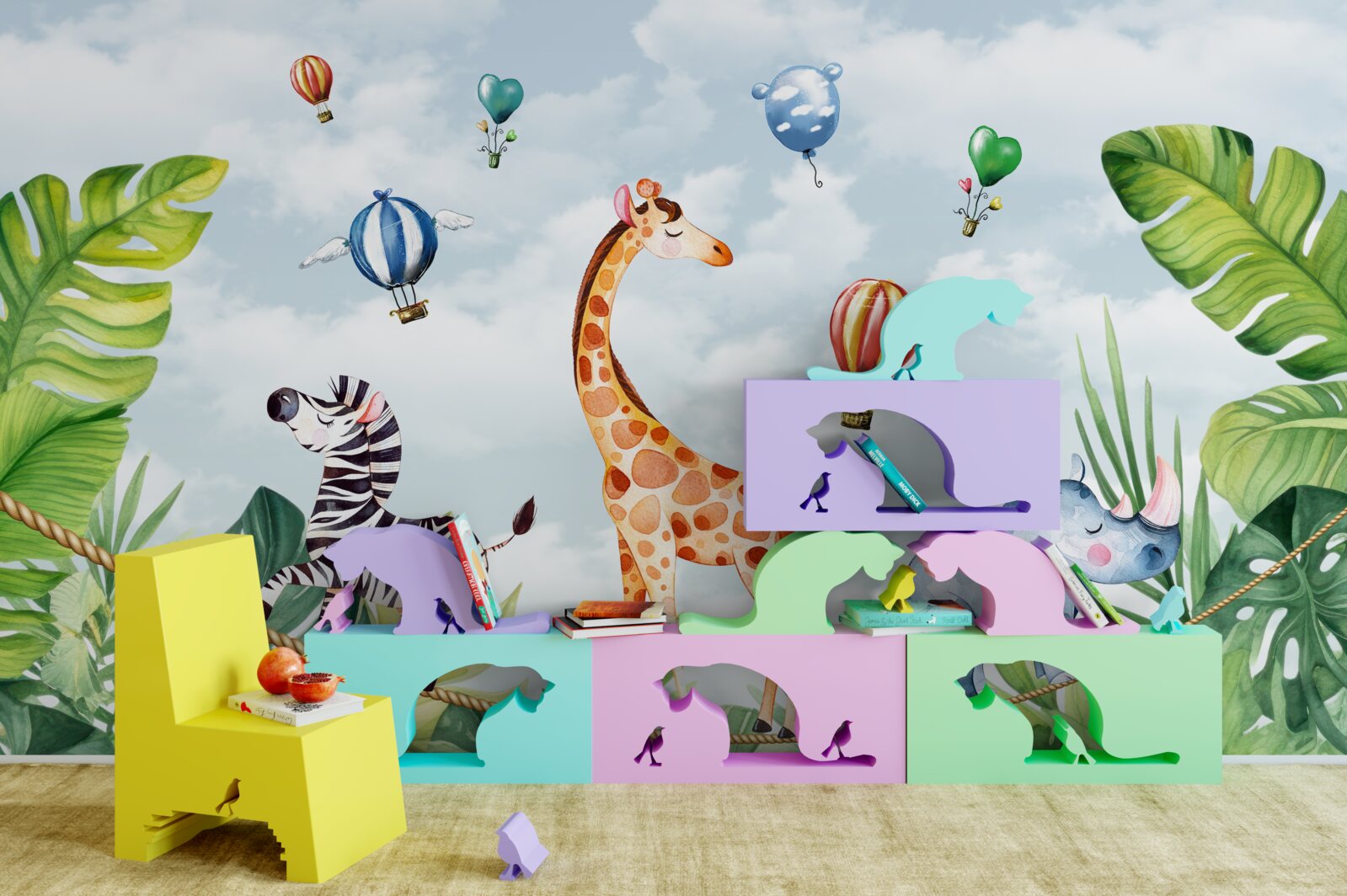 Fotobehang acrobaten op een koord tussen de bomen