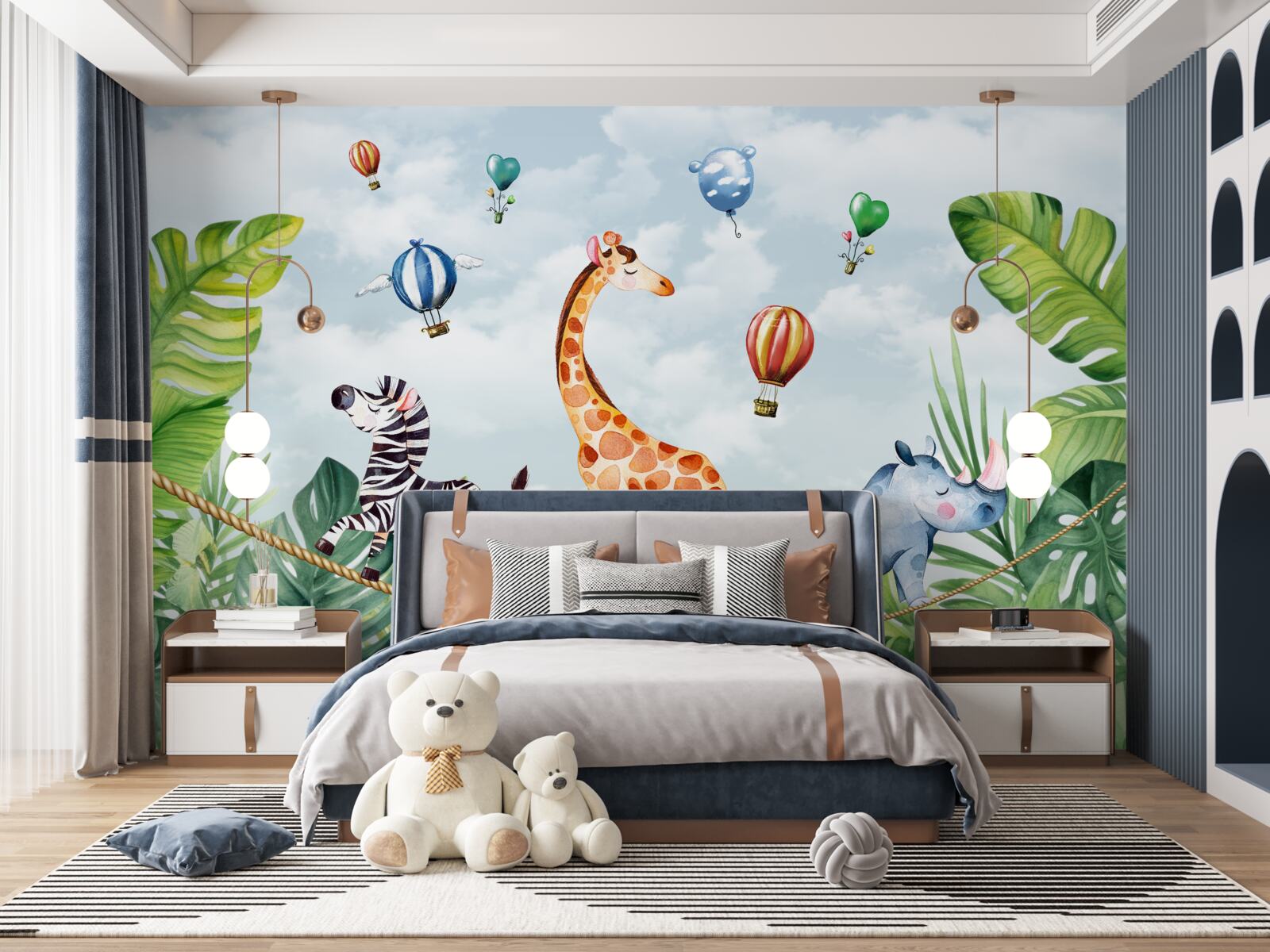 Fotobehang acrobaten op een koord tussen de bomen