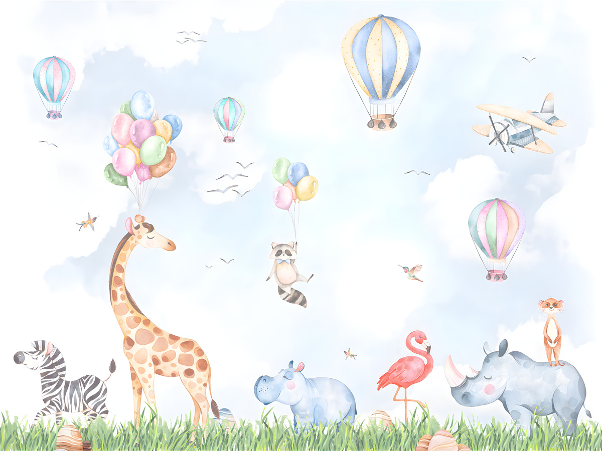 Fotobehang ballonnen en dieren