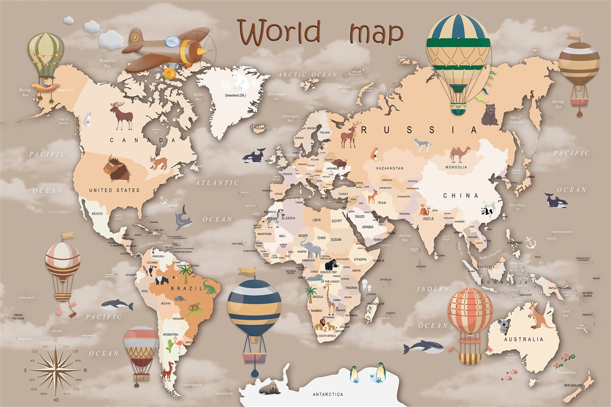 Fotobehang wereldkaart met continenten