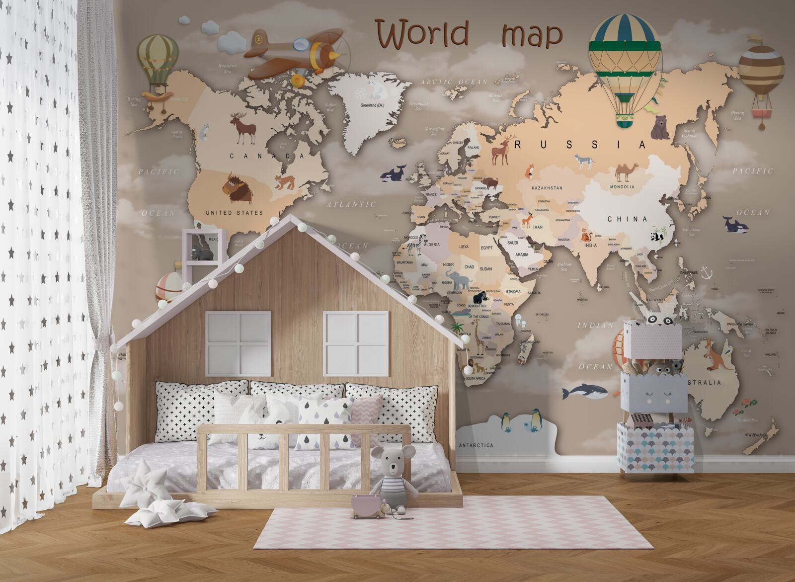 Fotobehang wereldkaart met continenten