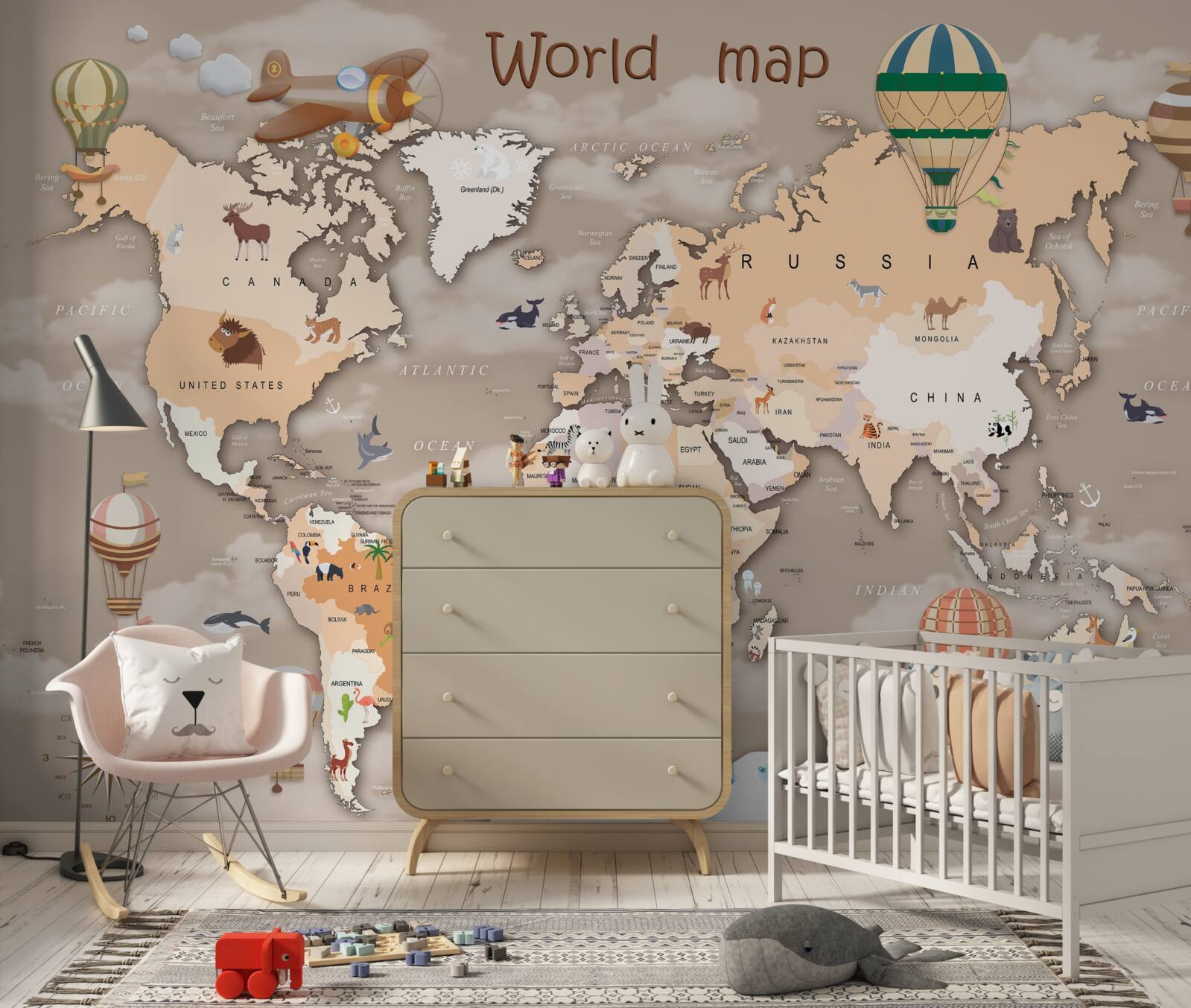 Fotobehang wereldkaart met continenten