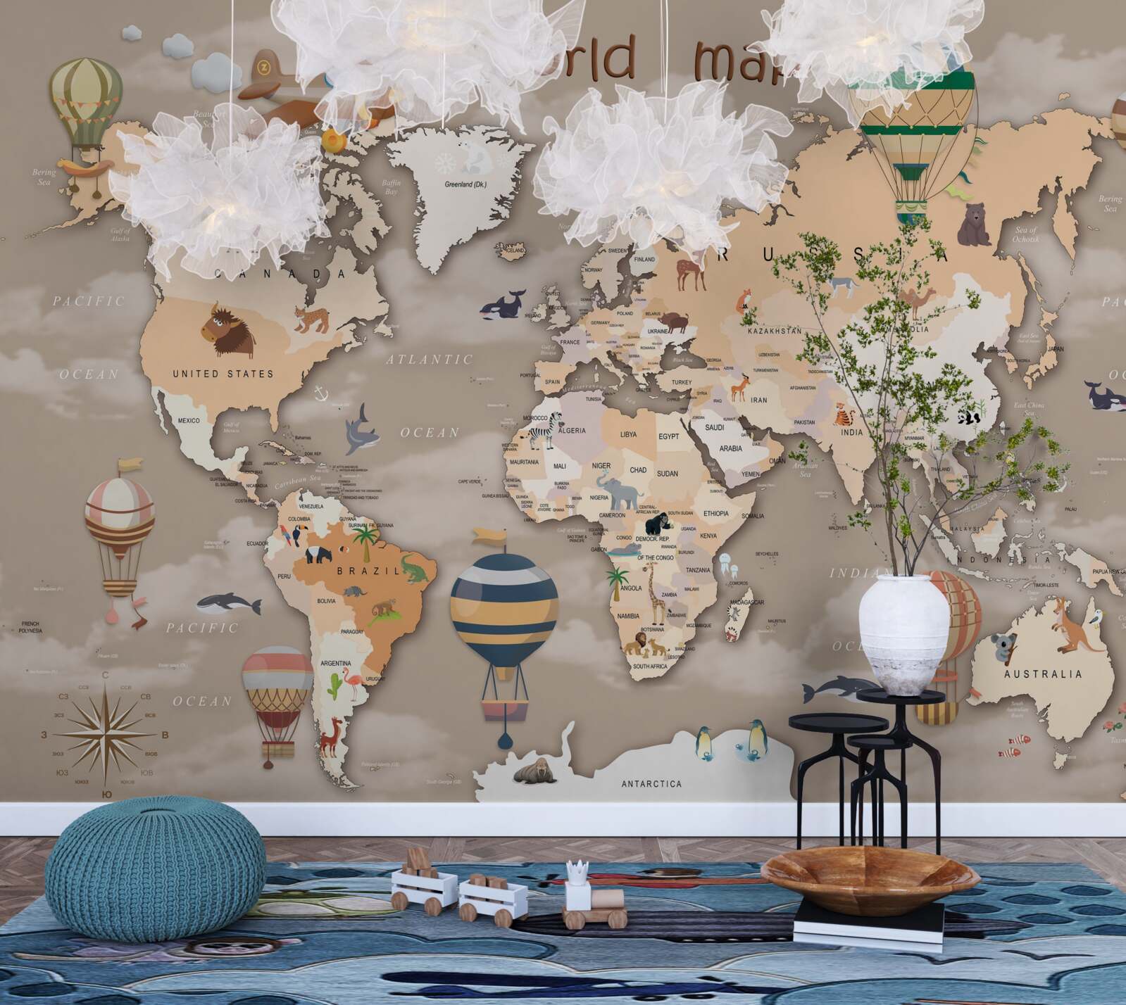 Fotobehang wereldkaart met continenten