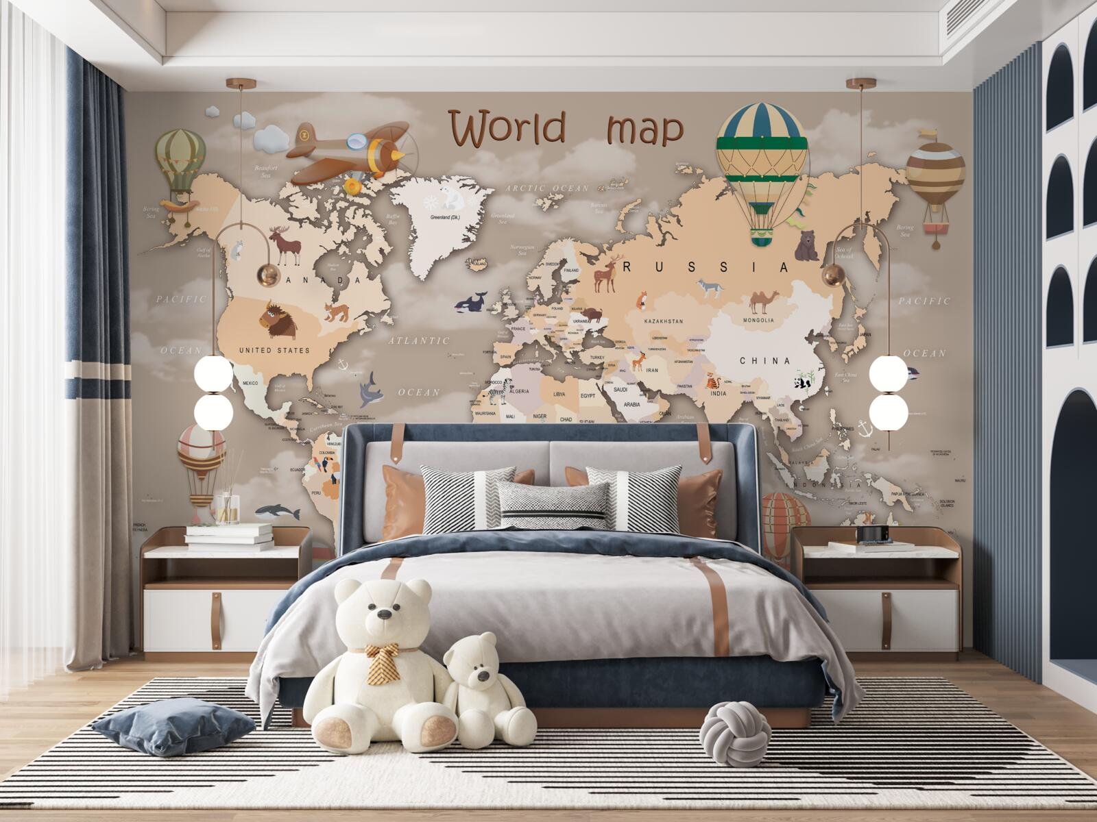 Fotobehang wereldkaart met continenten