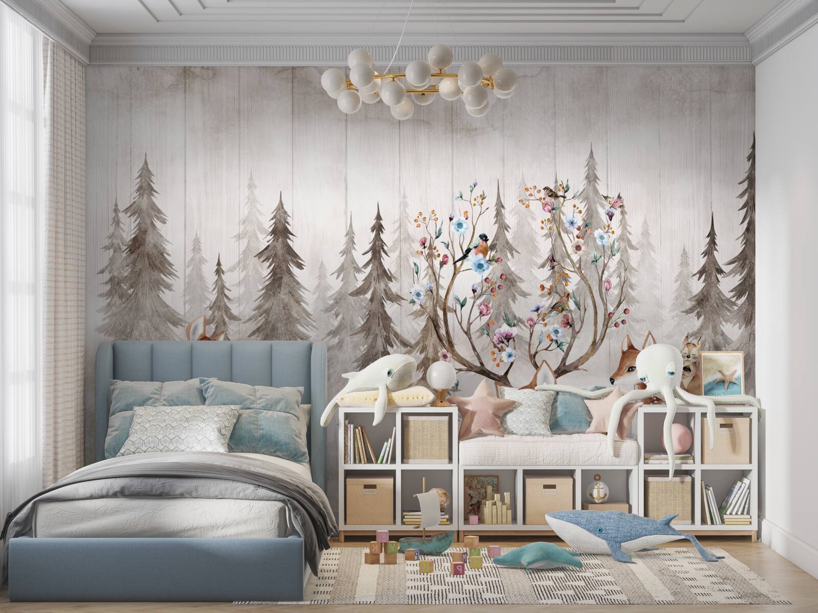 Fotobehang een grote hertenfamilie rustend in het bos