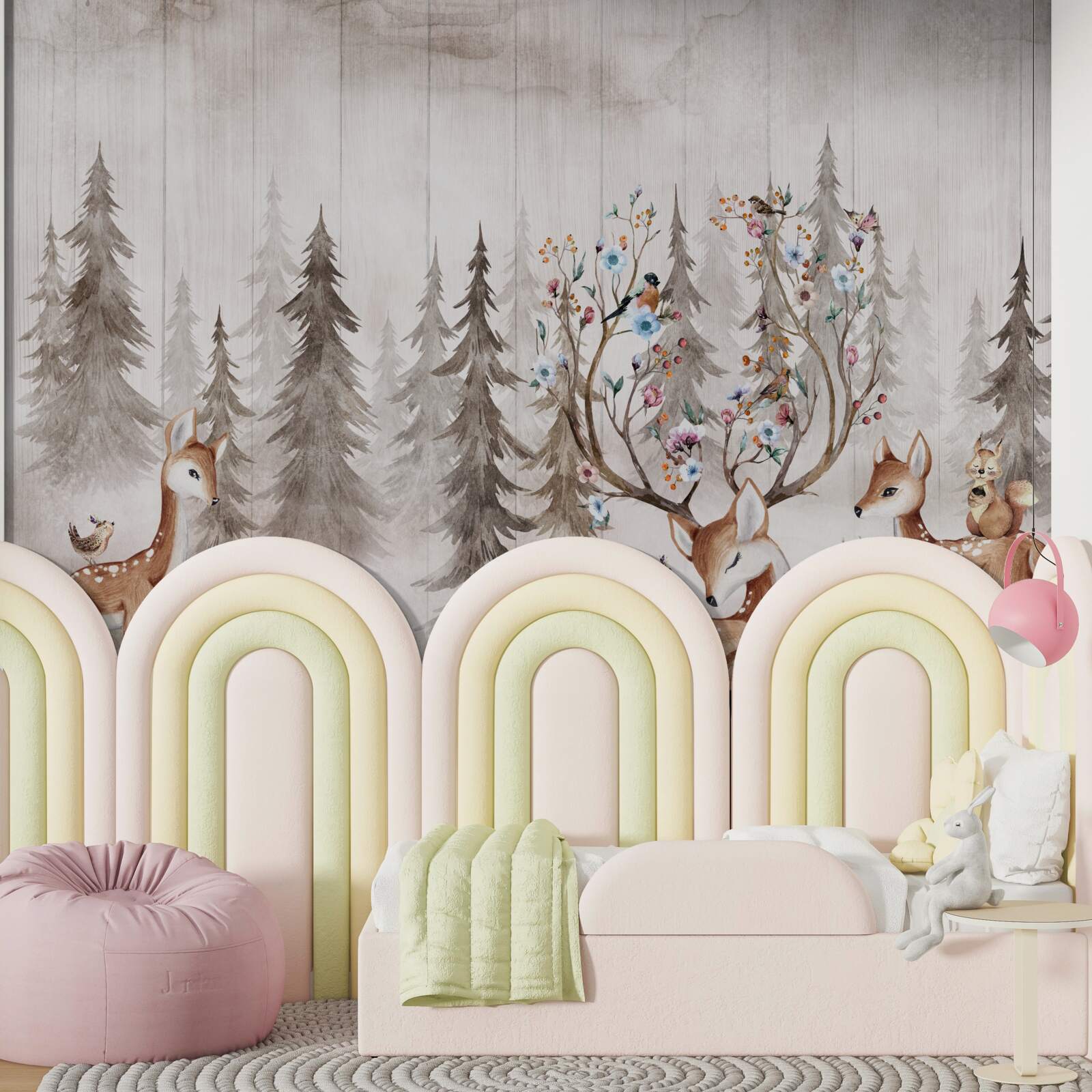 Fotobehang een grote hertenfamilie rustend in het bos