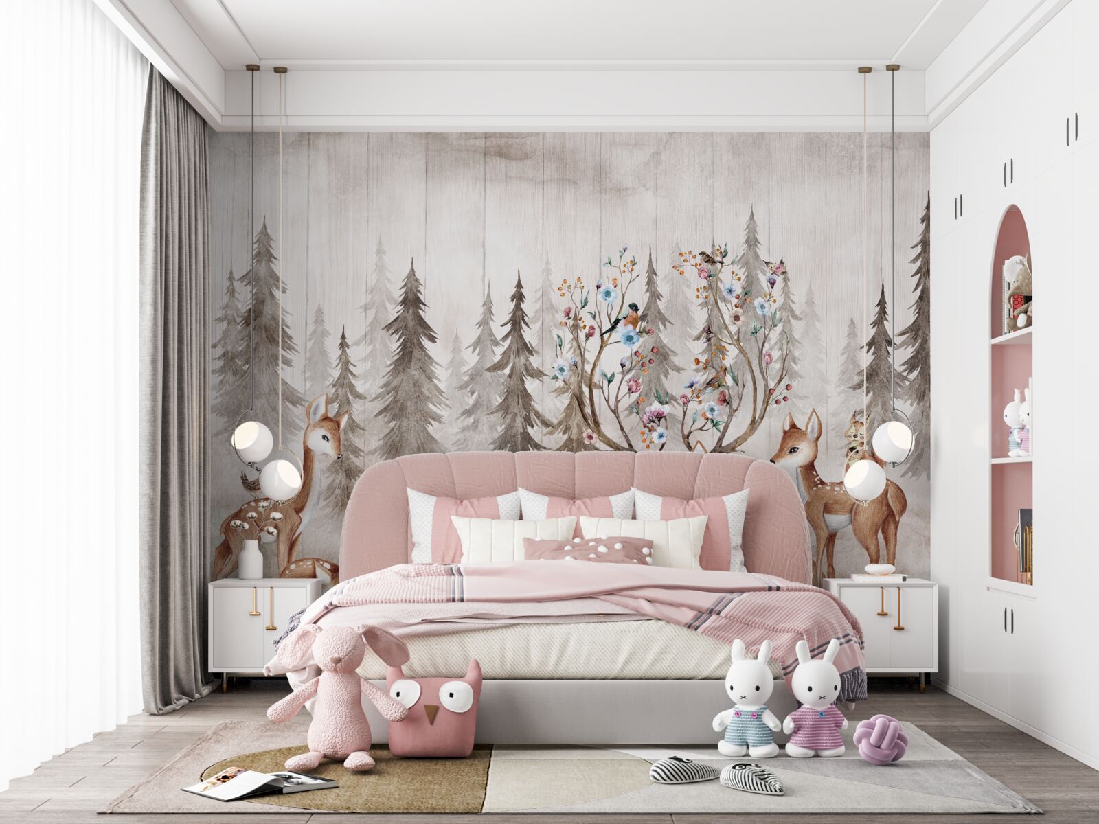 Fotobehang een grote hertenfamilie rustend in het bos