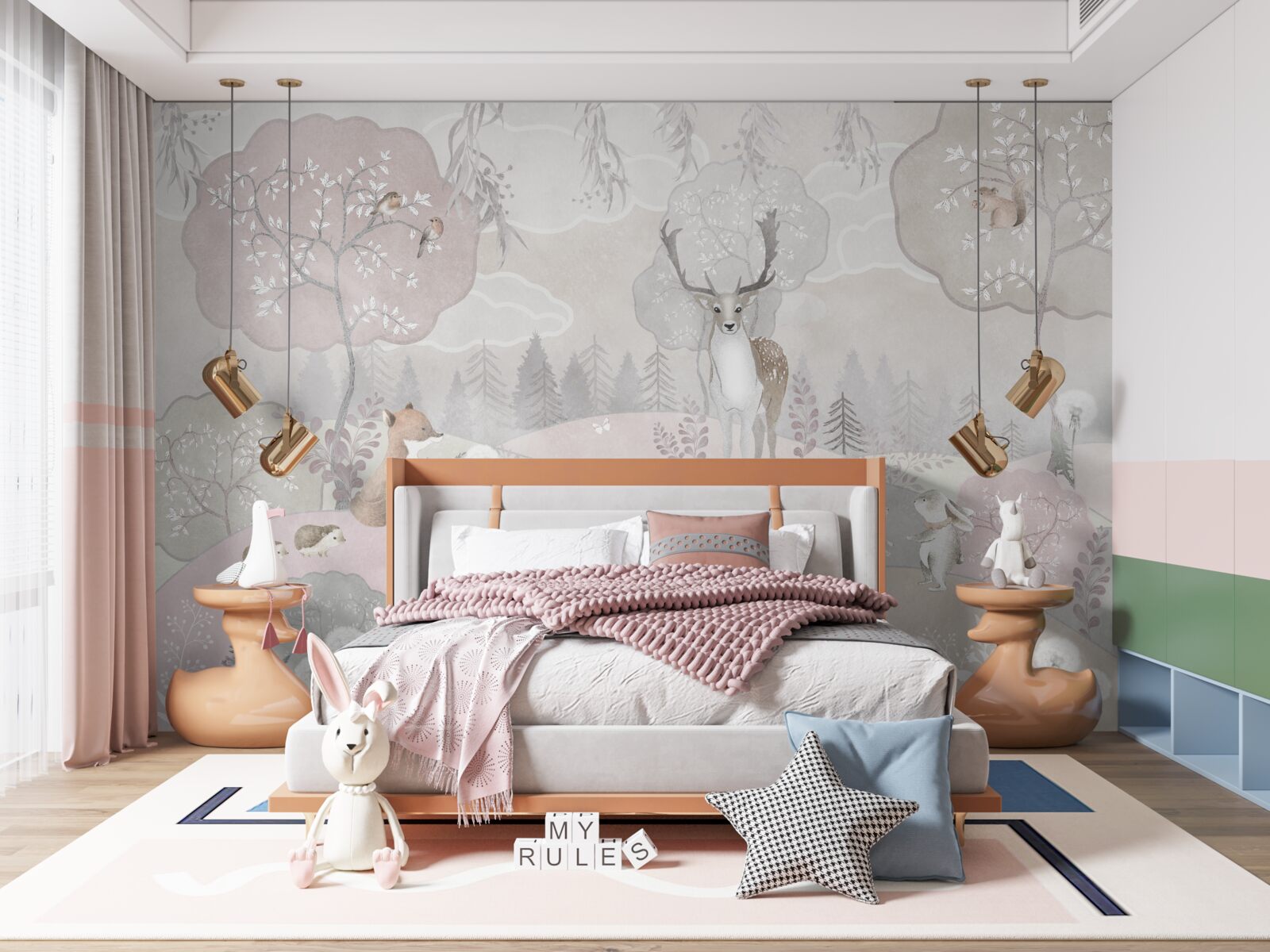 Fotobehang het hert ziet zijn jongere metgezellen