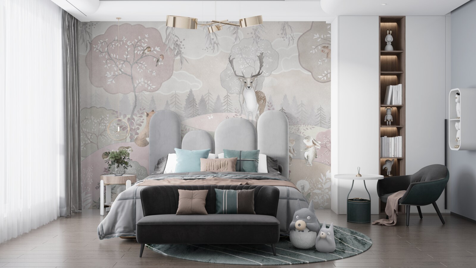 Fotobehang het hert ziet zijn jongere metgezellen