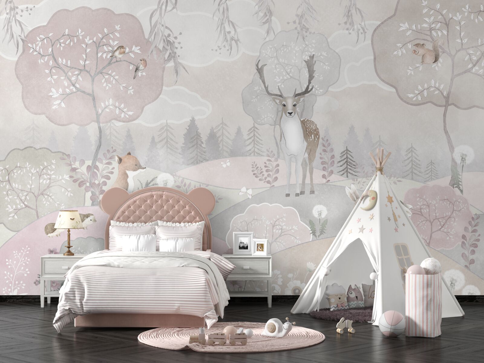 Fotobehang het hert ziet zijn jongere metgezellen