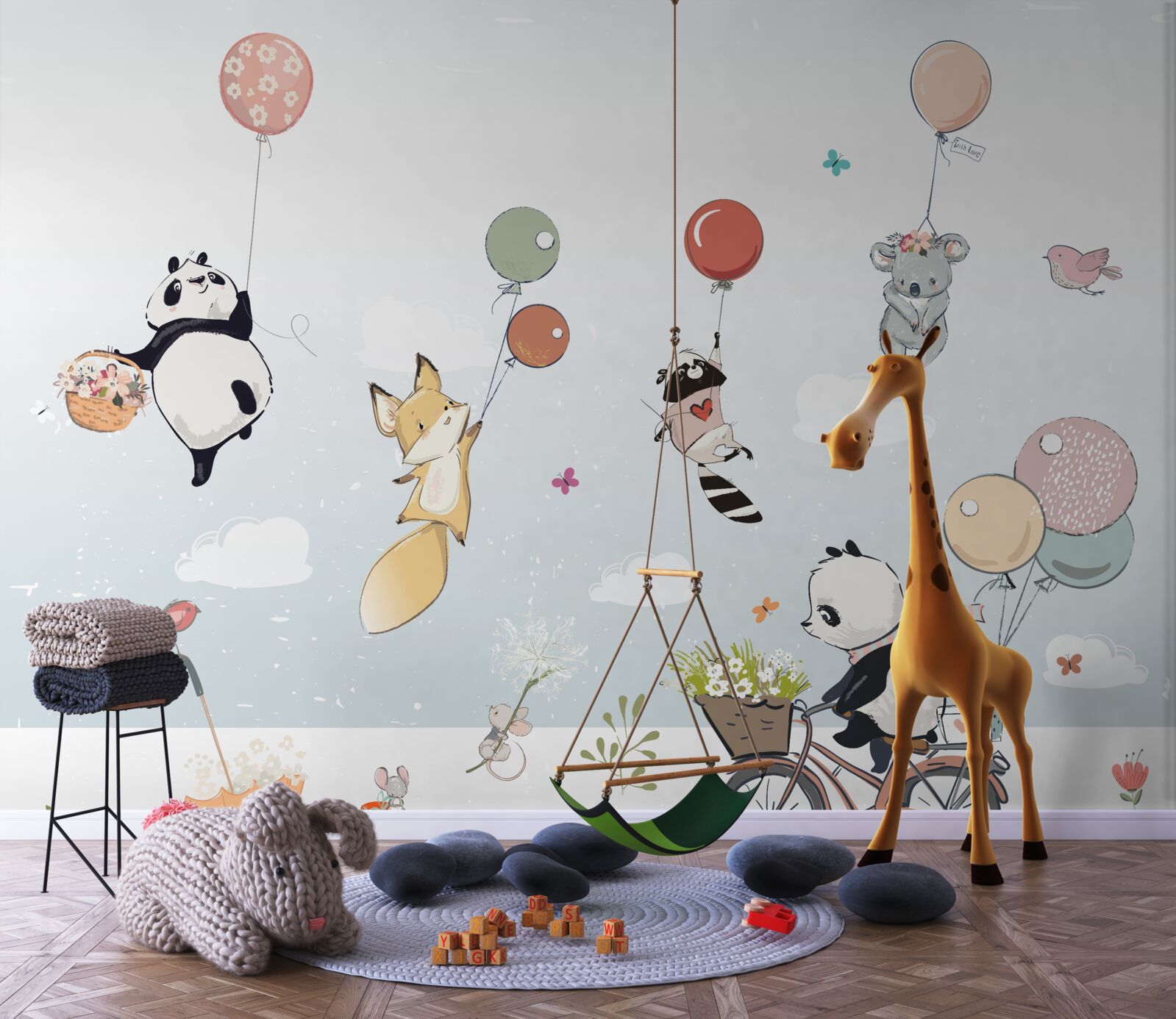 Fotobehang dieren op ballonnen
