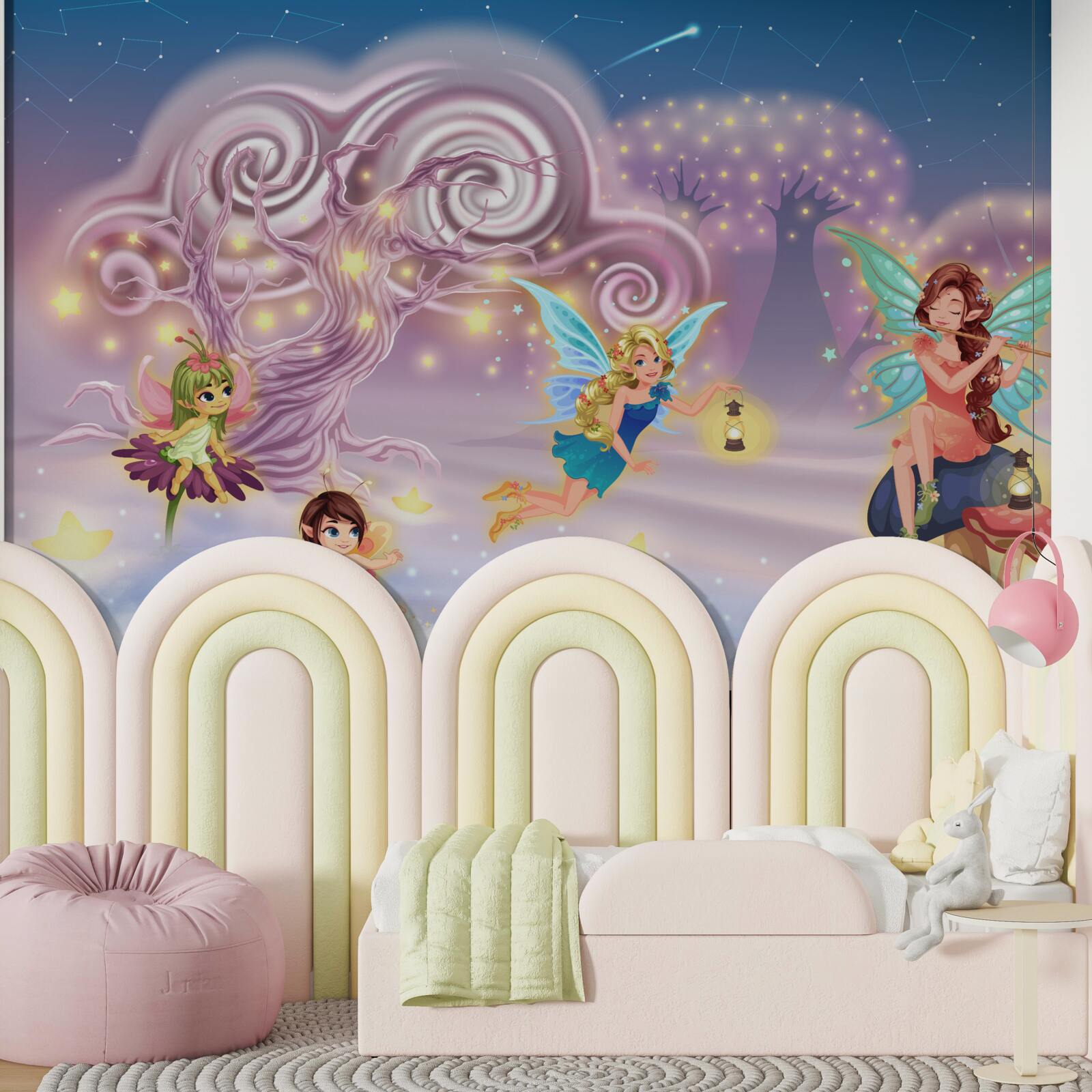 Fotobehang feeën vertellen sprookjes aan kinderen door middel van liedjes