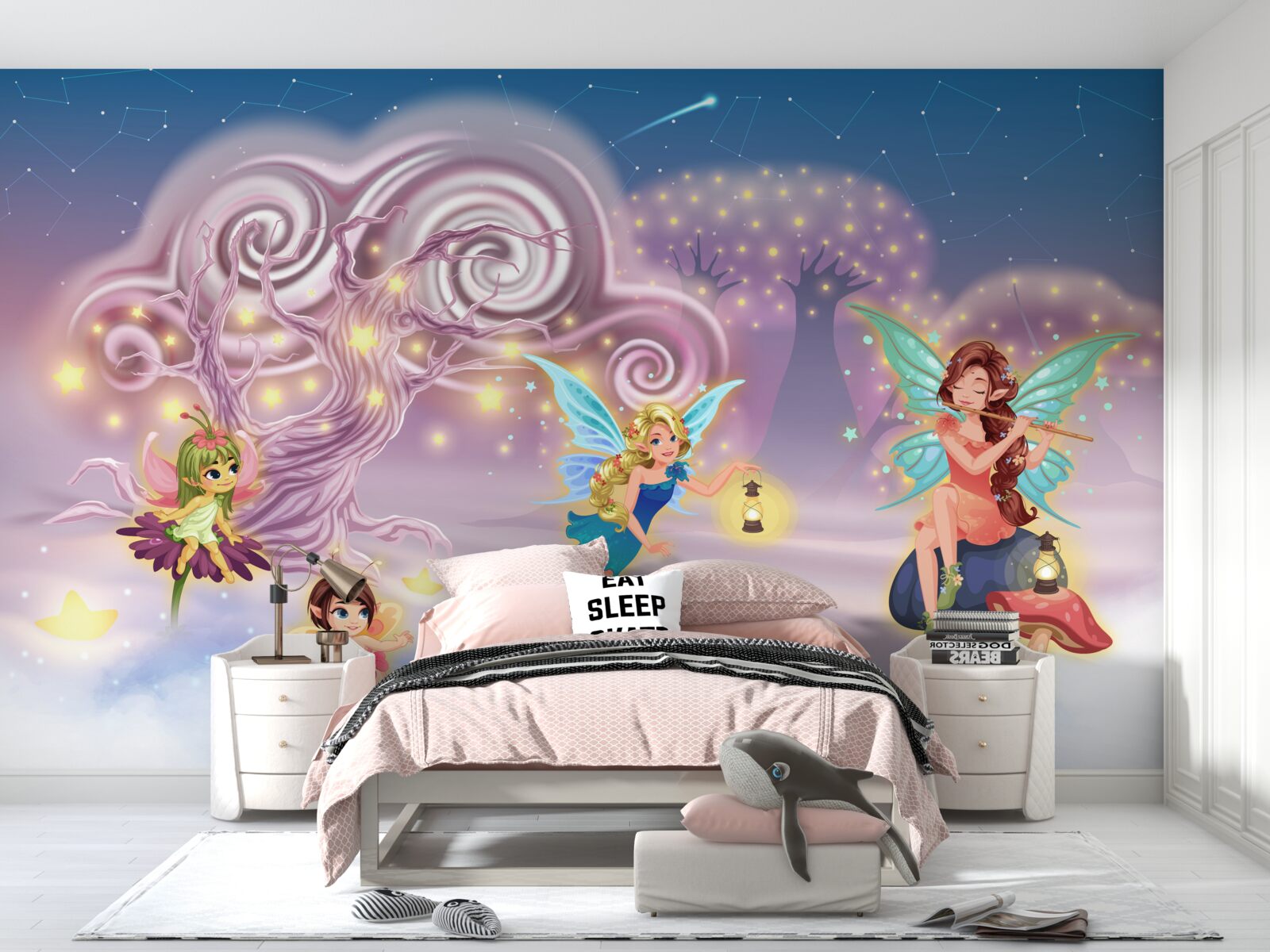 Fotobehang feeën vertellen sprookjes aan kinderen door middel van liedjes