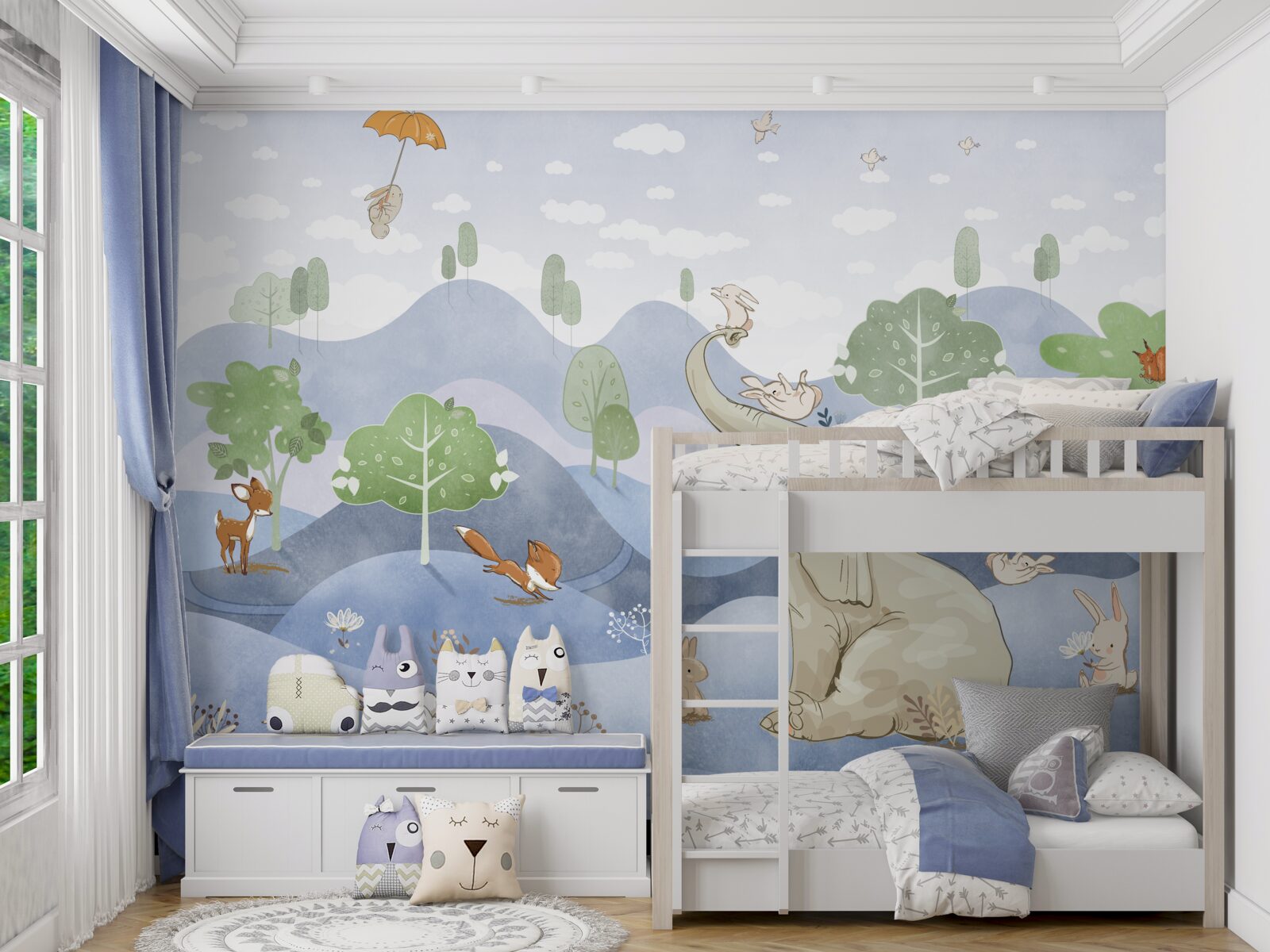 Fotobehang een babyolifant wandelt met zijn jongere vrienden