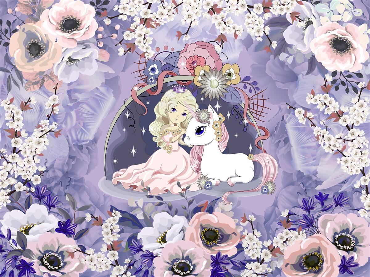 Fotobehang eenhoorn met prinses