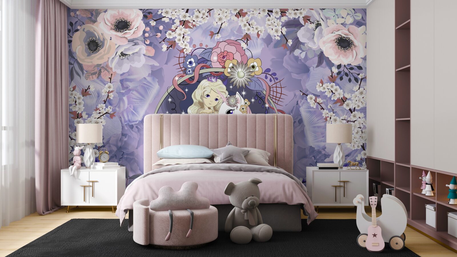 Fotobehang eenhoorn met prinses