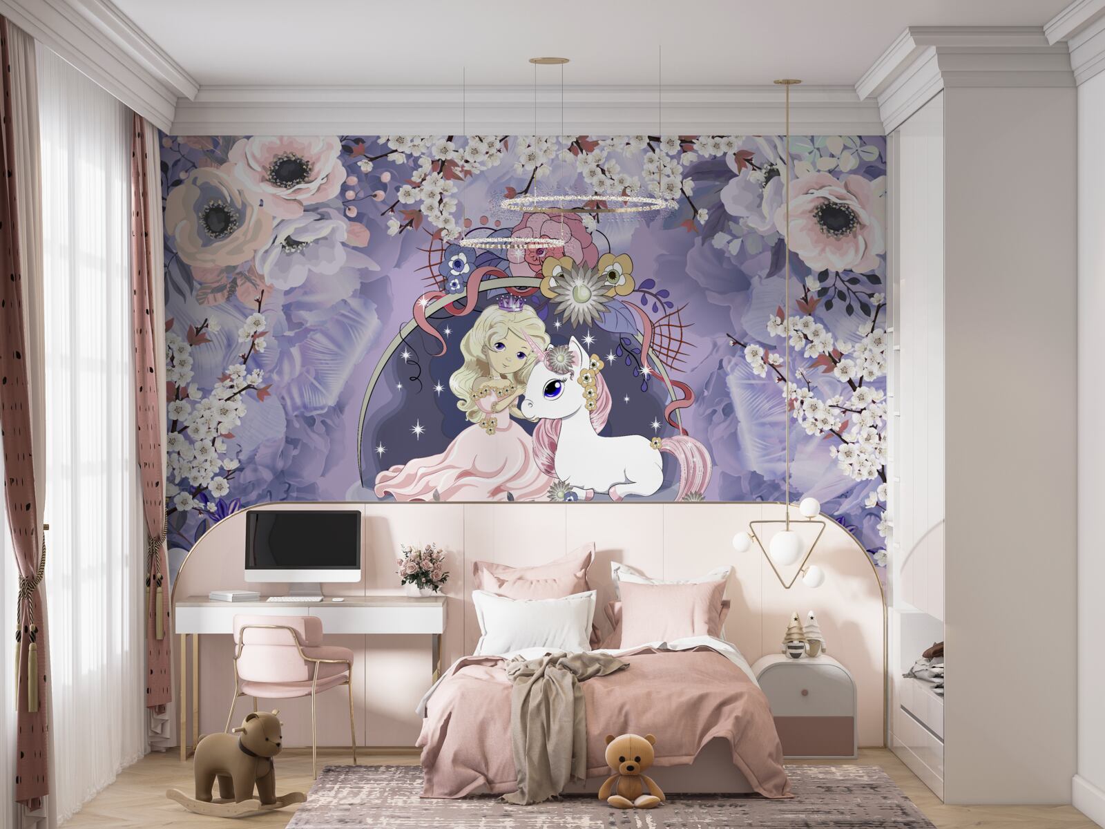 Fotobehang eenhoorn met prinses