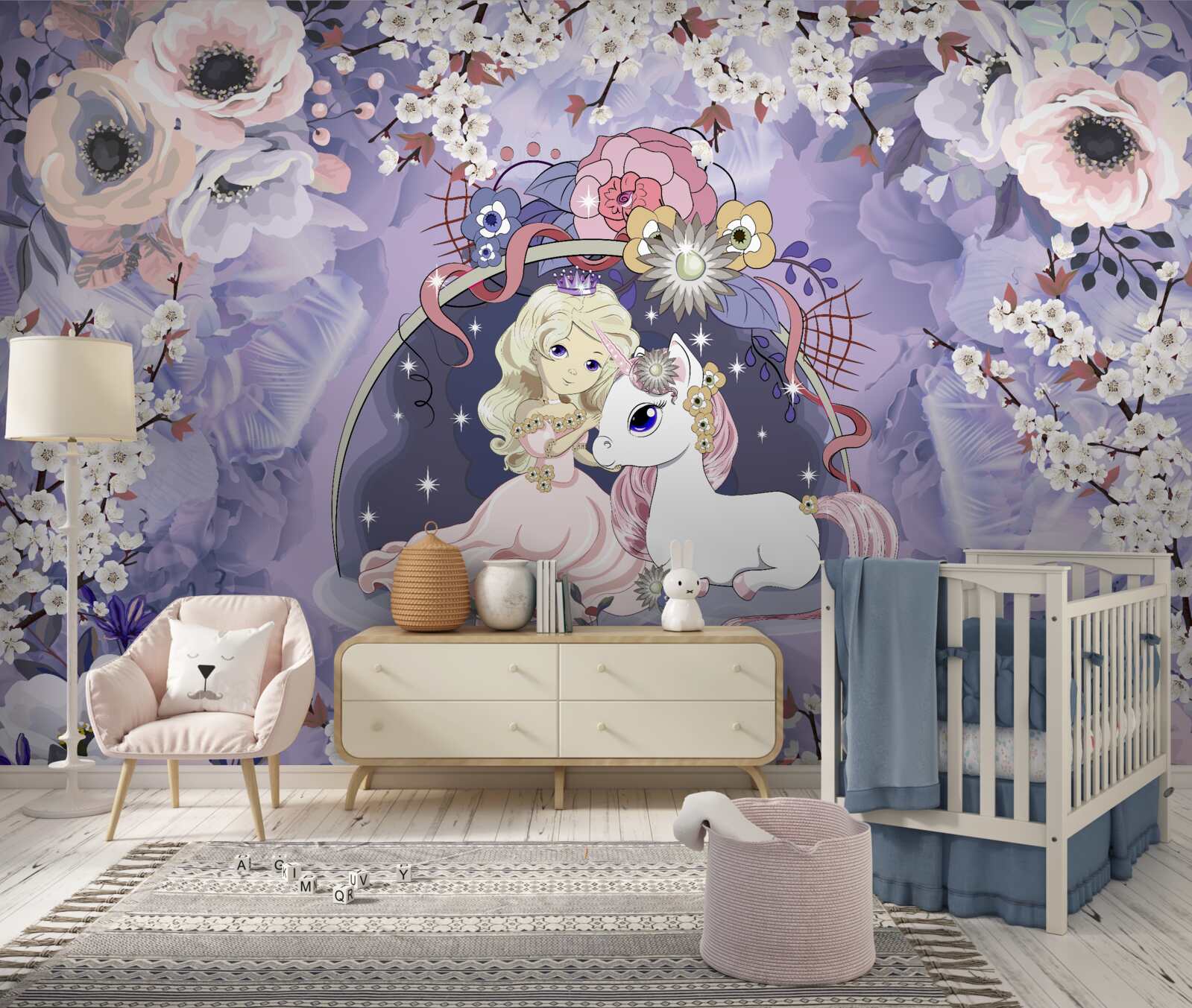 Fotobehang eenhoorn met prinses