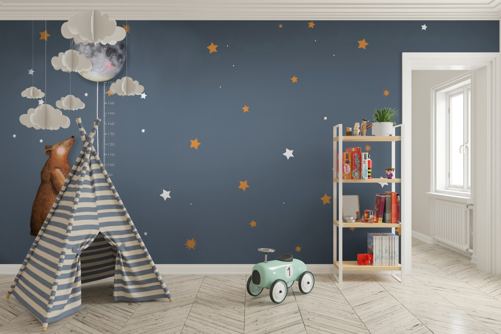 Fotobehang beer verheft de maan naar de hemel