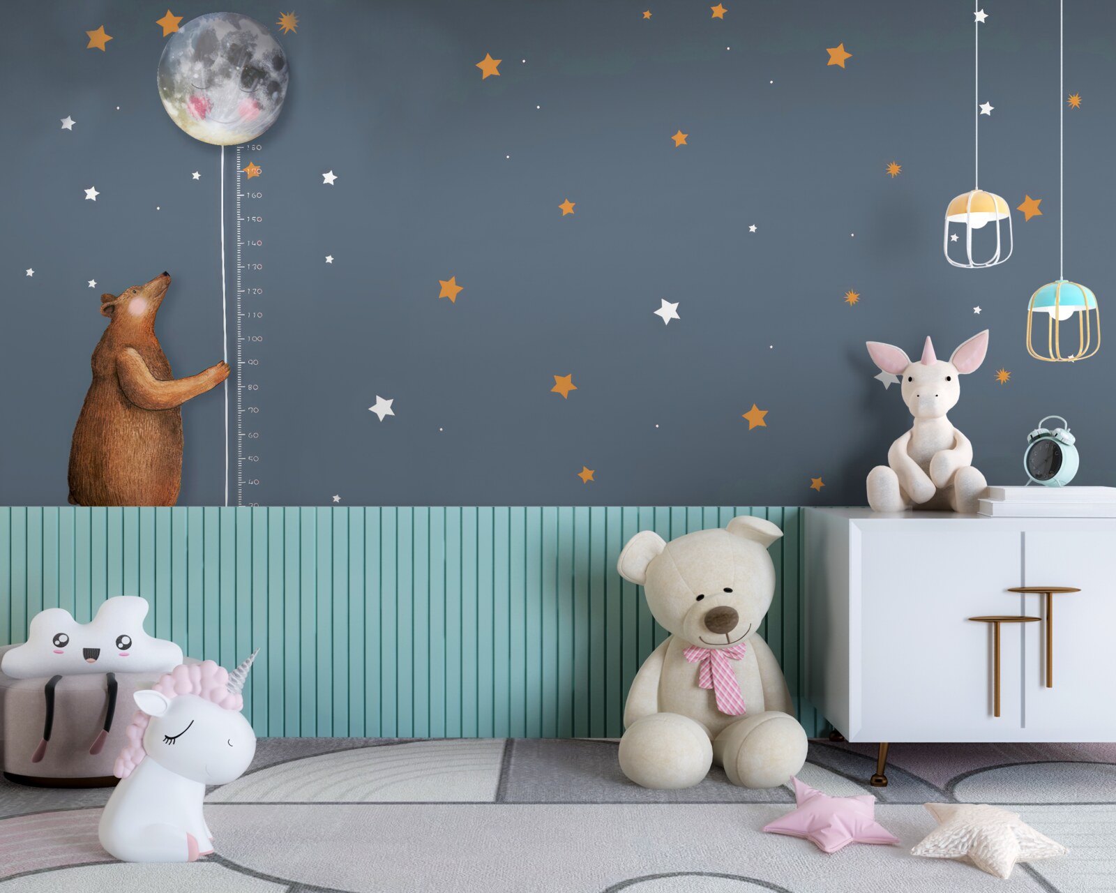 Fotobehang beer verheft de maan naar de hemel