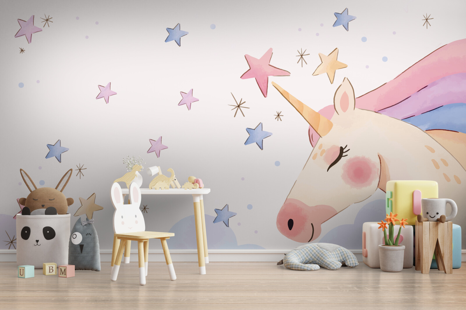 Fotobehang schattige roze eenhoorn