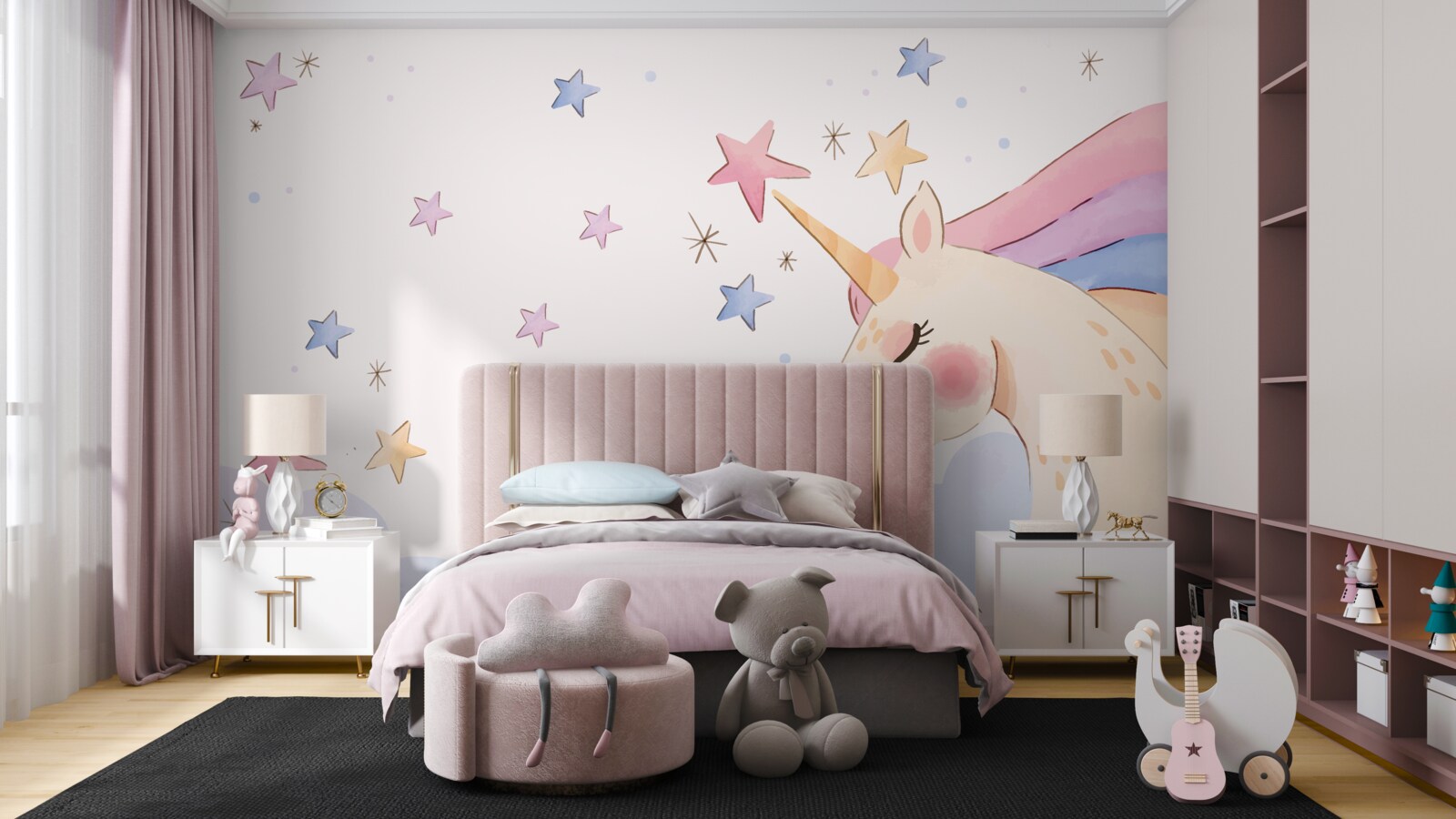 Fotobehang schattige roze eenhoorn