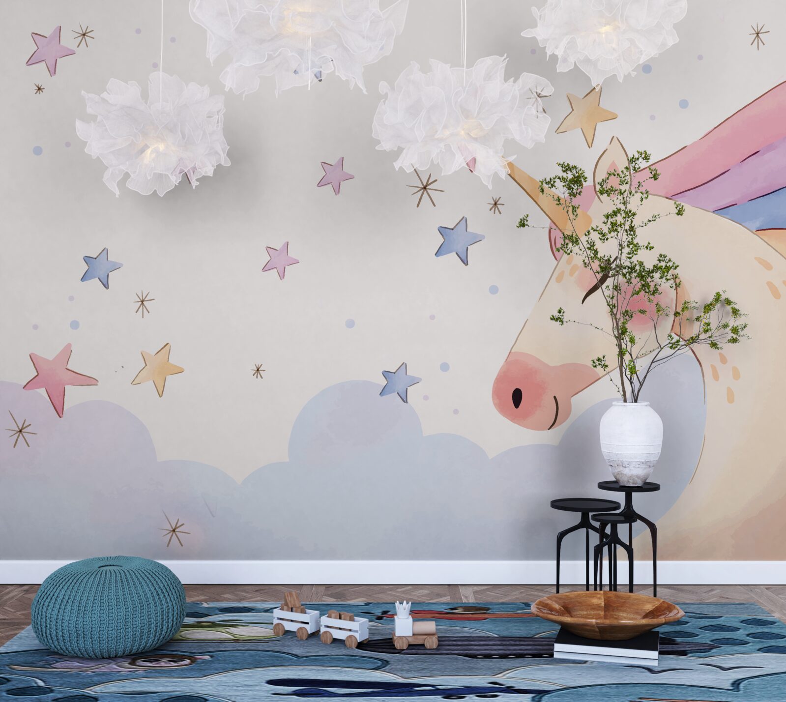 Fotobehang schattige roze eenhoorn