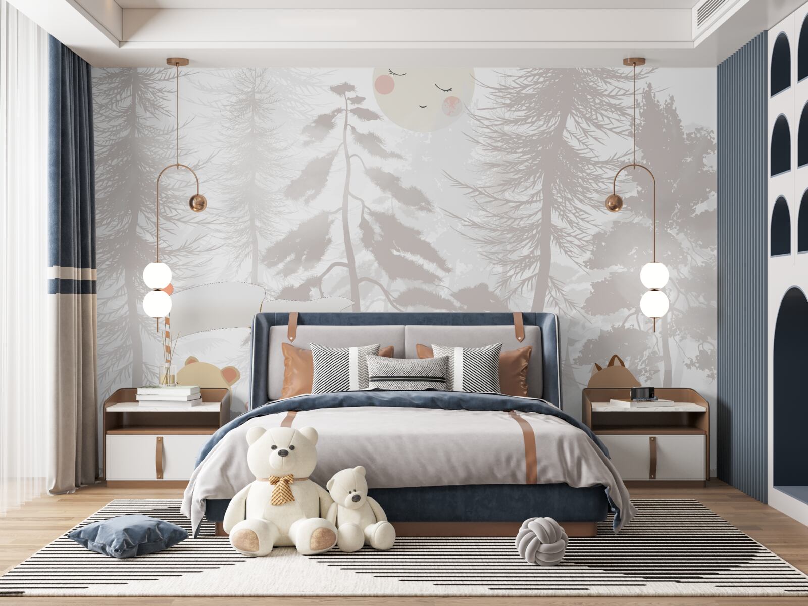 Fotobehang dieren lopen door een mistig bos