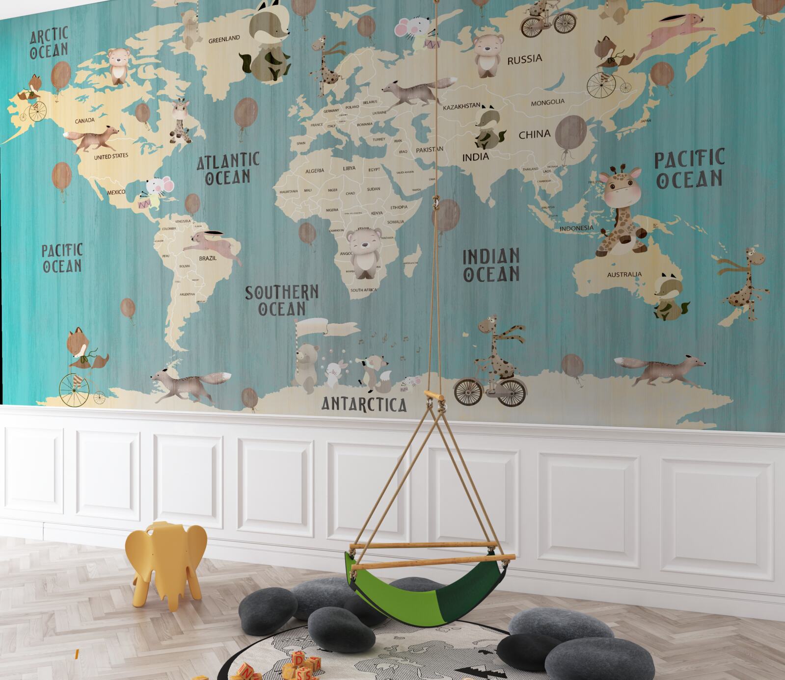 Fotobehang wereldkaart voor kinderen met kleurverloop