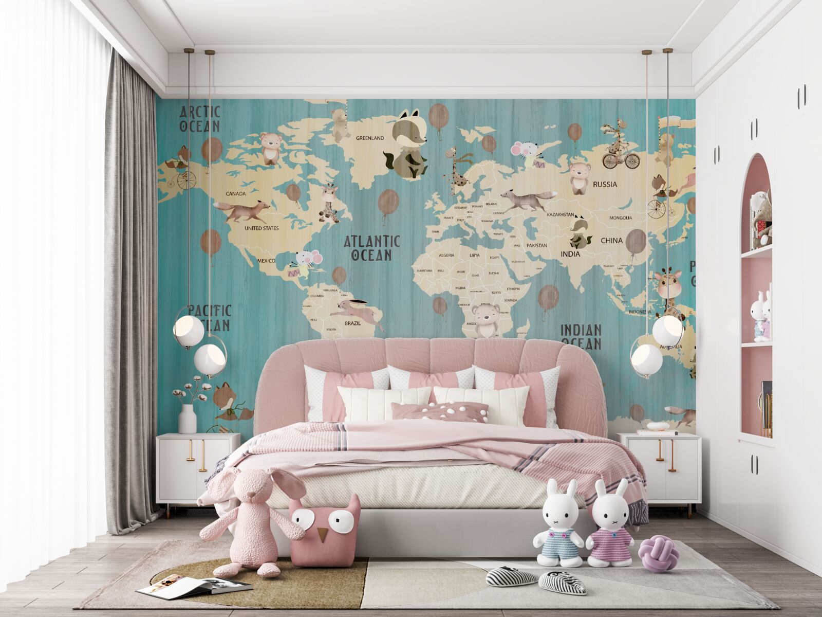 Fotobehang wereldkaart voor kinderen met kleurverloop