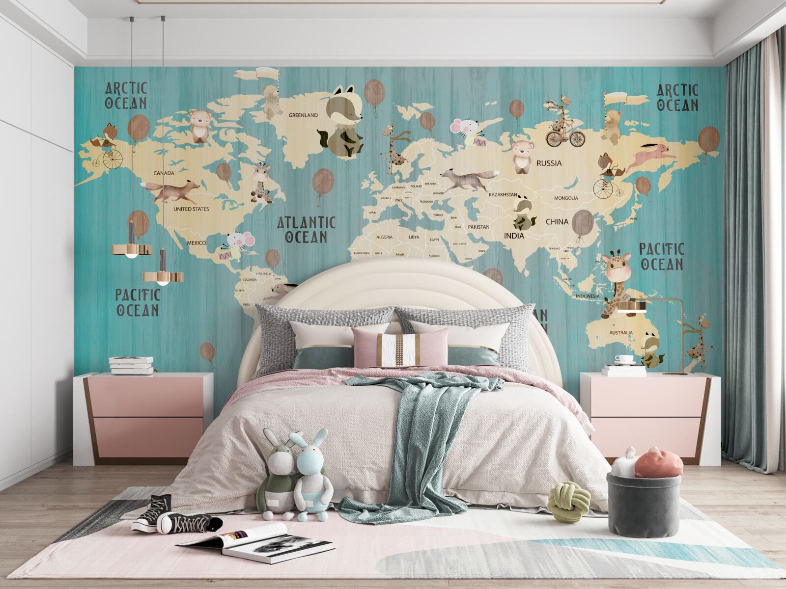 Fotobehang wereldkaart voor kinderen met kleurverloop