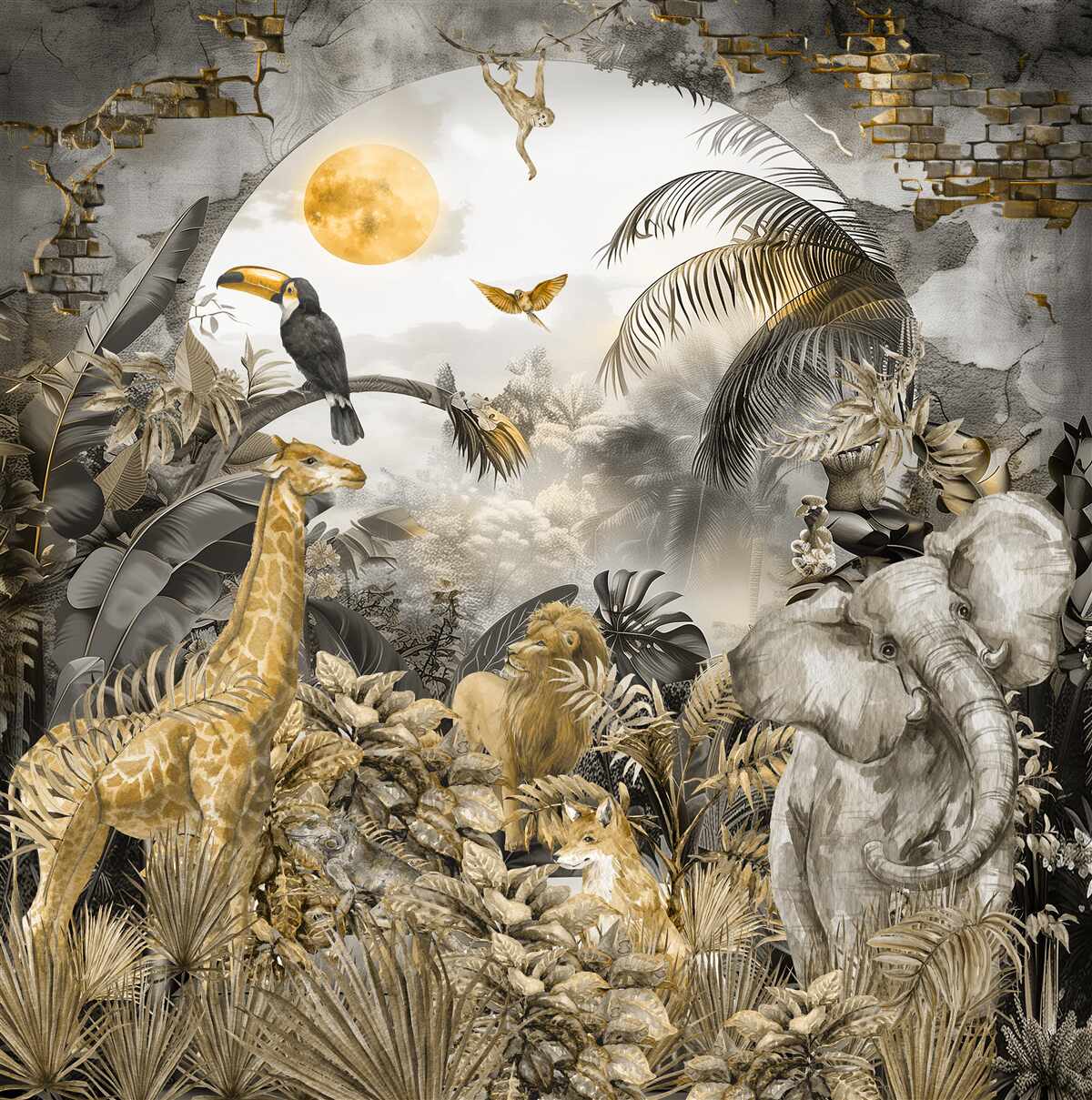 Fotobehang in afrika kijken dieren naar de zonsondergang