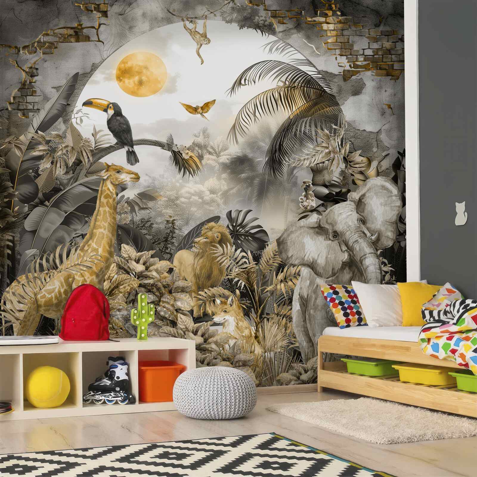 Fotobehang in afrika kijken dieren naar de zonsondergang