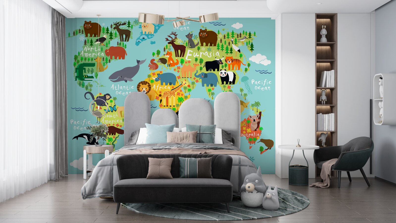 Fotobehang een wereldkaart voor kinderen en de continenten