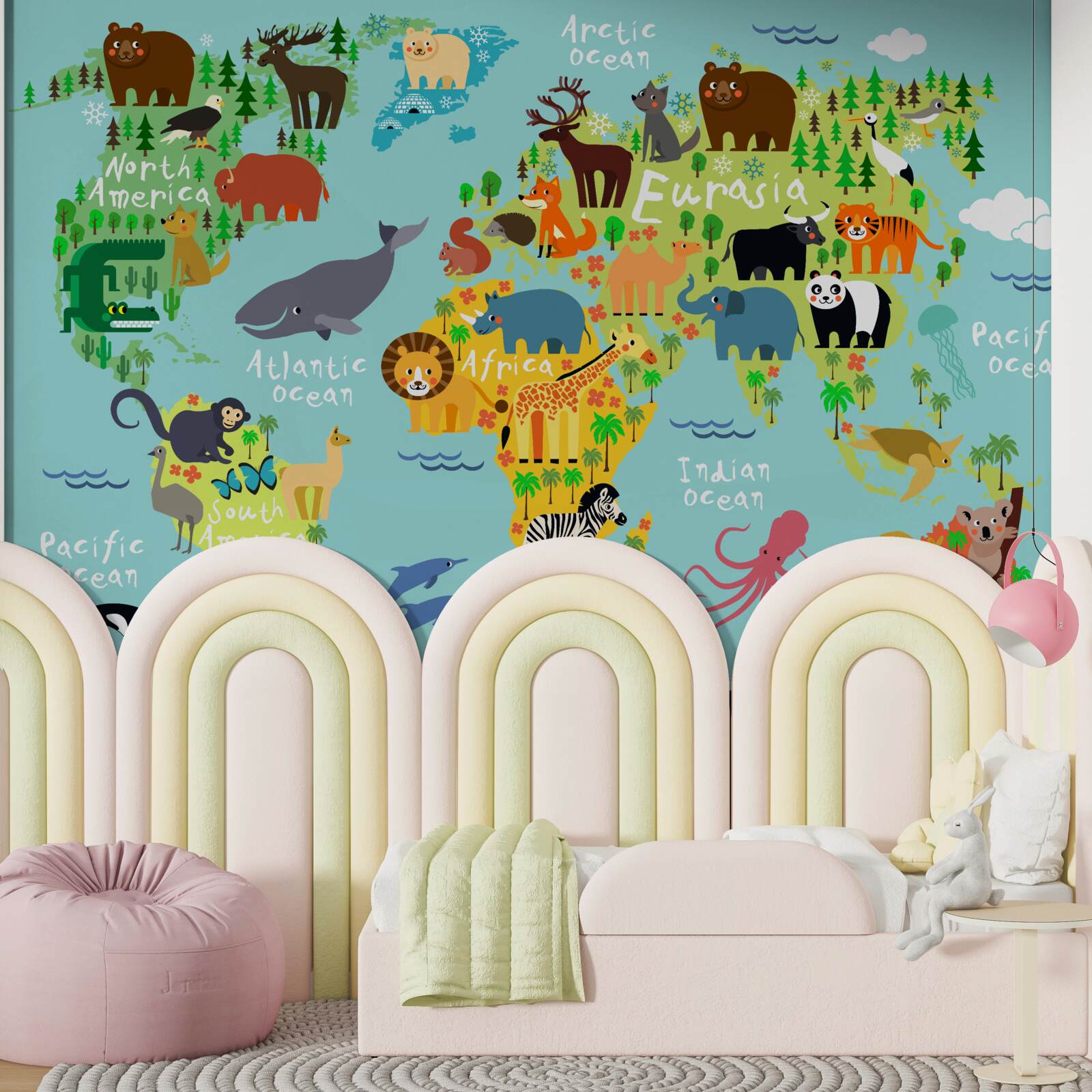 Fotobehang een wereldkaart voor kinderen en de continenten