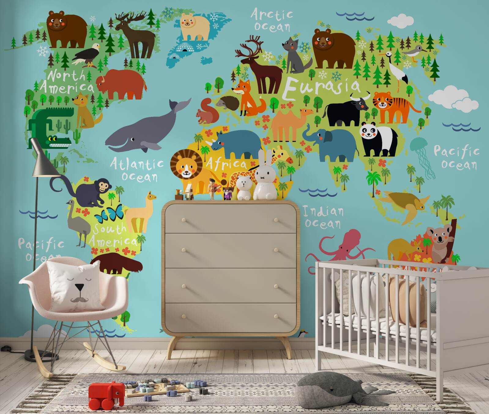 Fotobehang een wereldkaart voor kinderen en de continenten