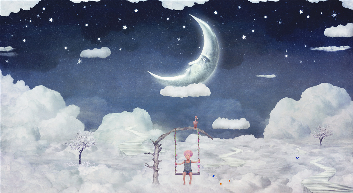 Fotobehang jonge man loopt in het maanlicht