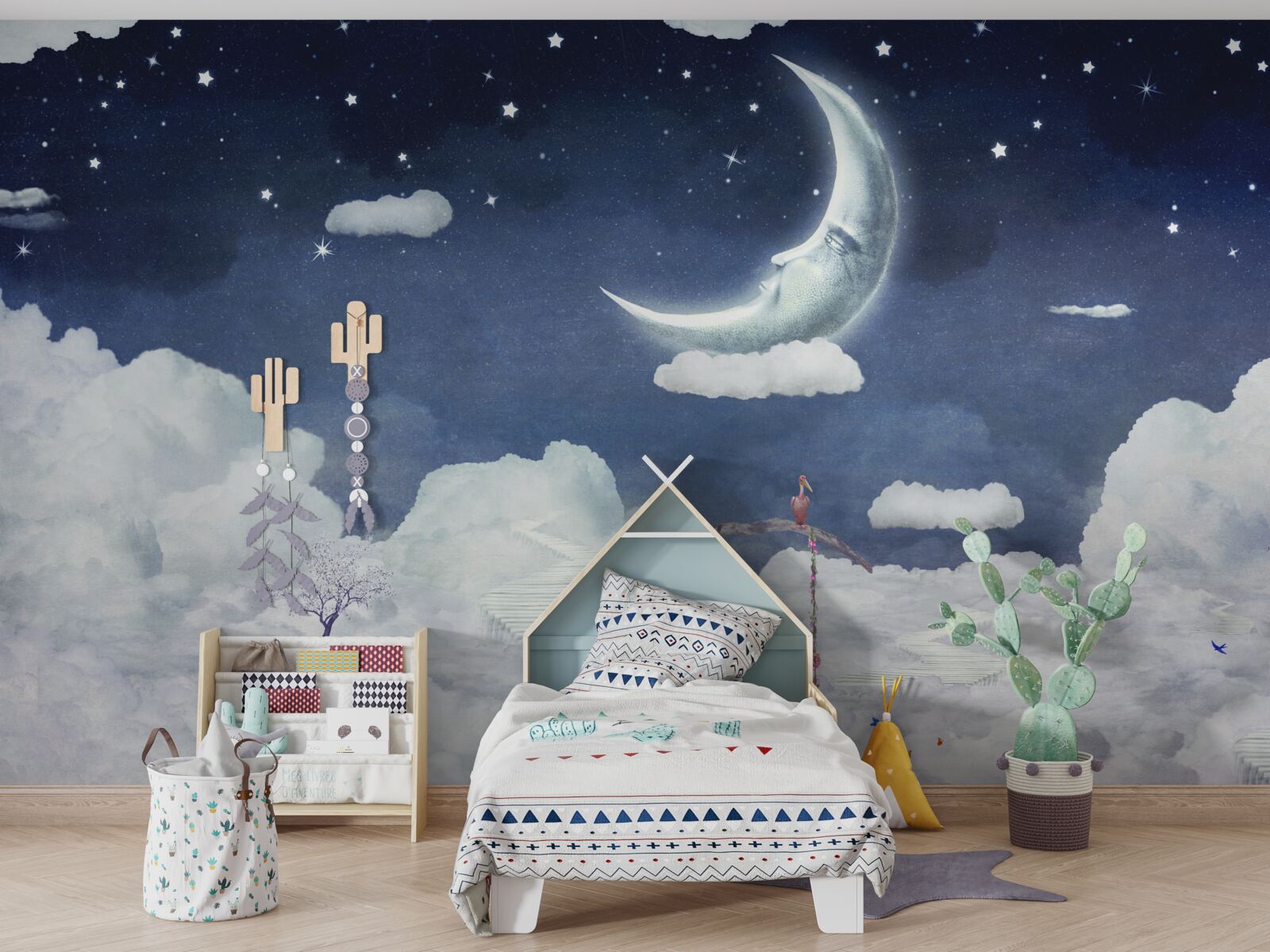 Fotobehang jonge man loopt in het maanlicht