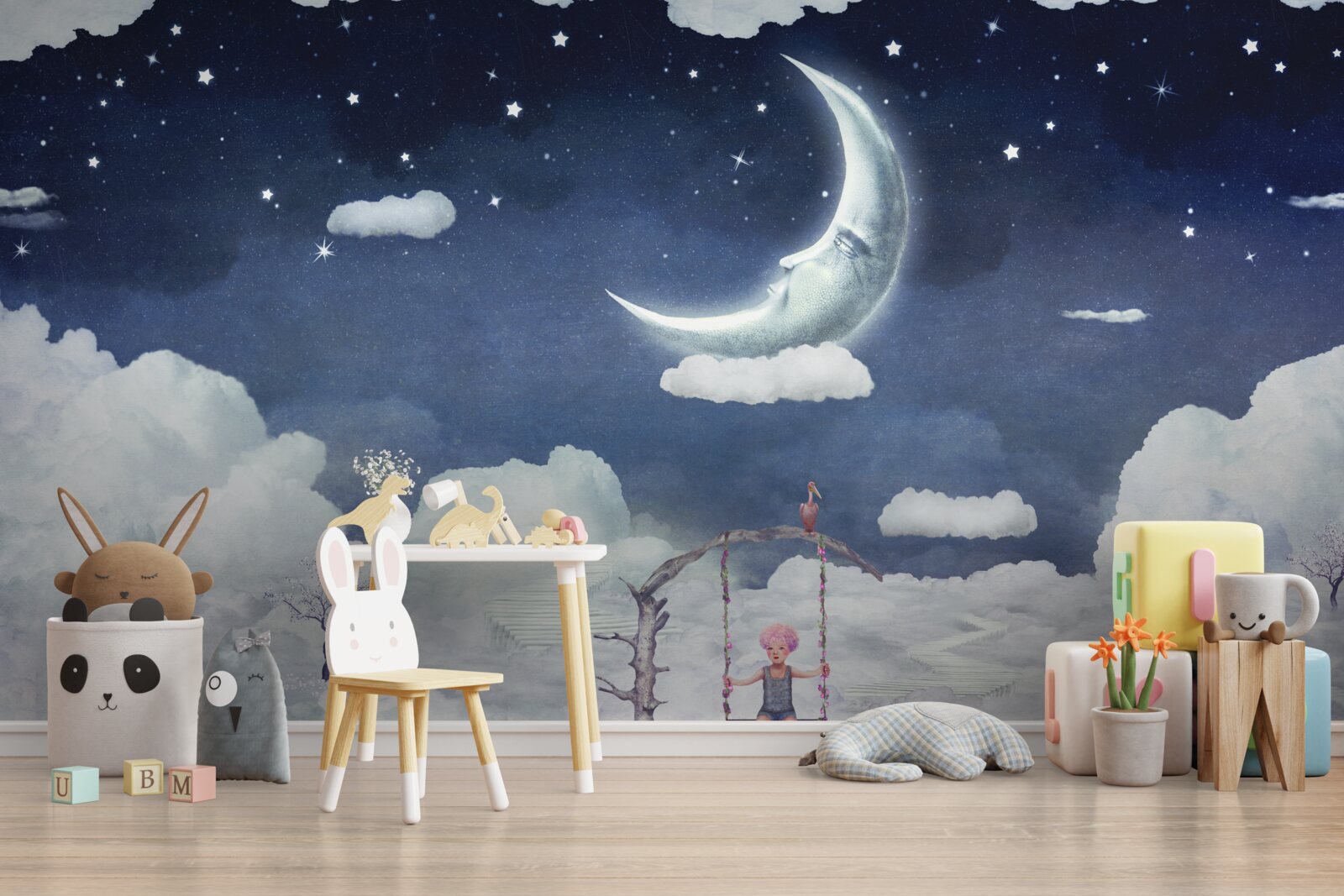 Fotobehang jonge man loopt in het maanlicht