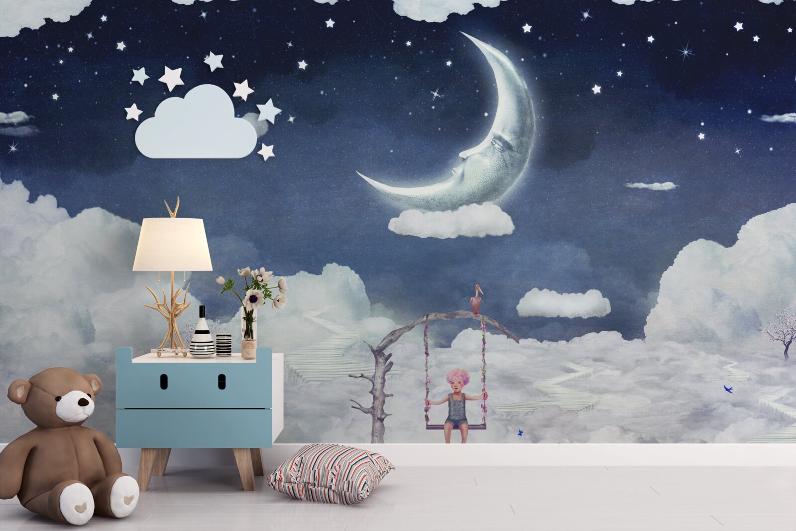 Fotobehang jonge man loopt in het maanlicht