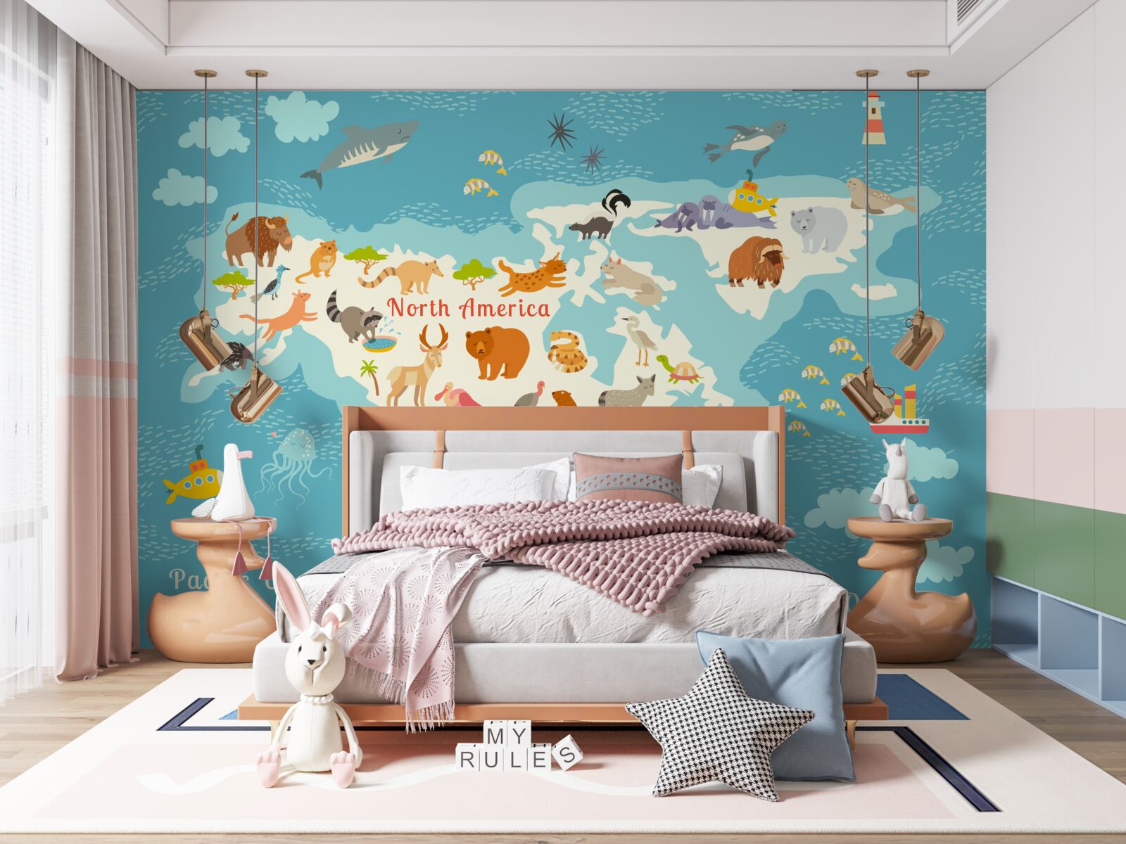 Fotobehang kaart van mensen in noord-amerika