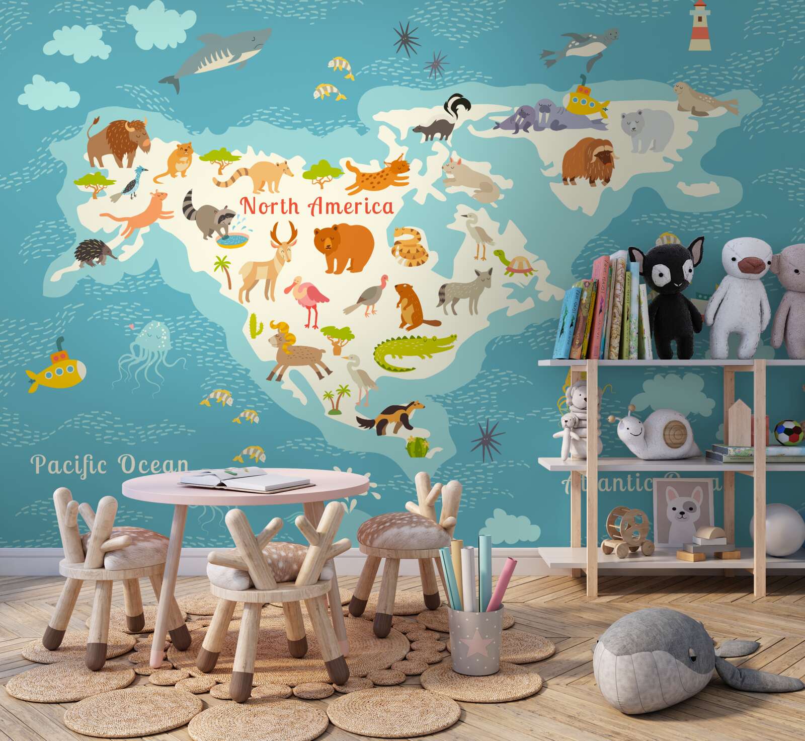 Fotobehang kaart van mensen in noord-amerika